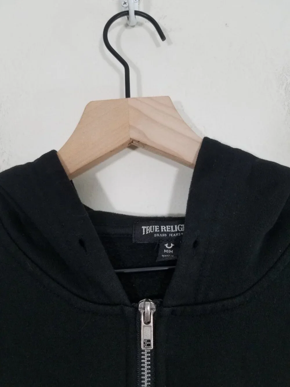 True Religion Men's Zip Up Hoodie Jacket Black Size M